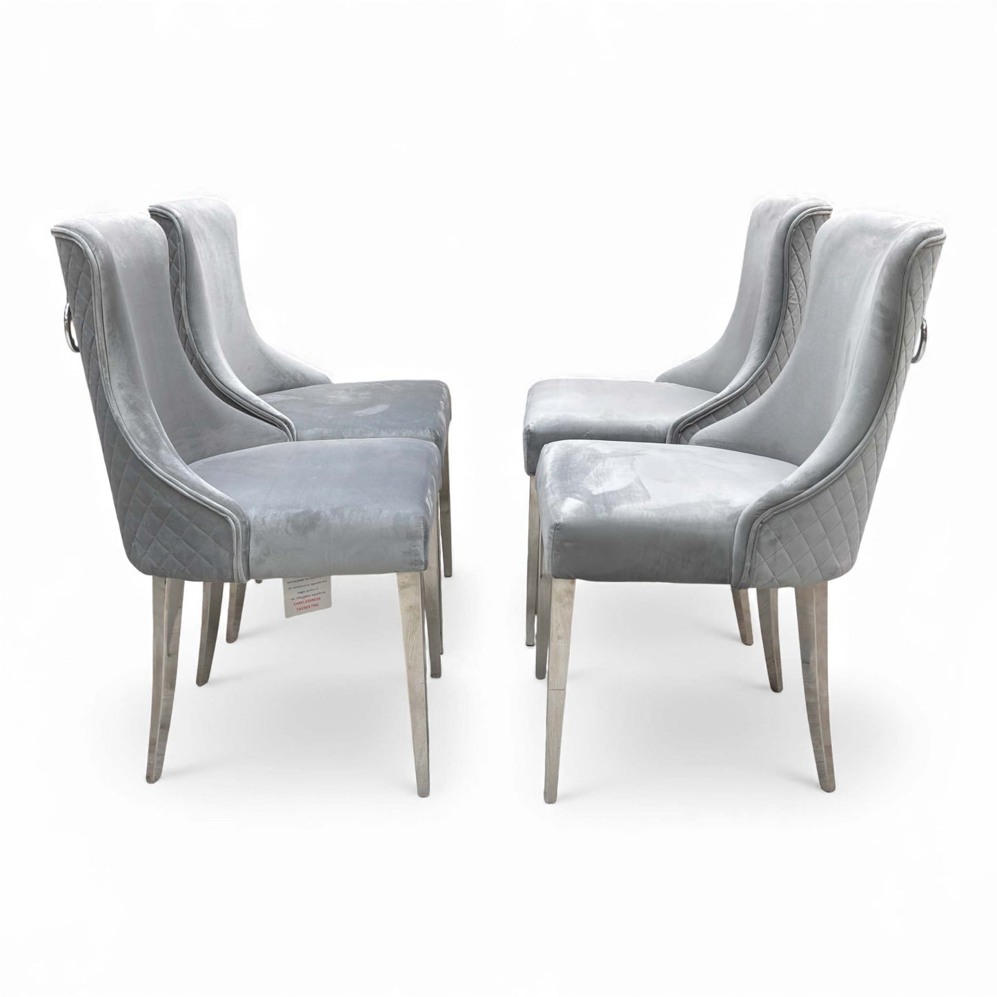 ‘Dolce’ Grey Velvet Knocker Handle Dining Chair - Set of 4