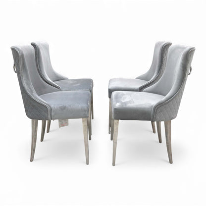 ‘Dolce’ Grey Velvet Knocker Handle Dining Chair - Set of 4