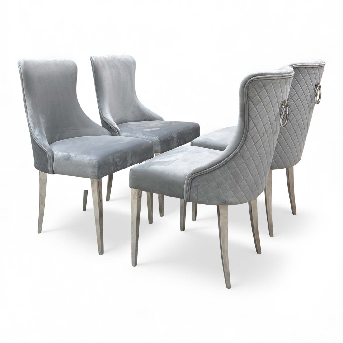 ‘Dolce’ Grey Velvet Knocker Handle Dining Chair - Set of 4