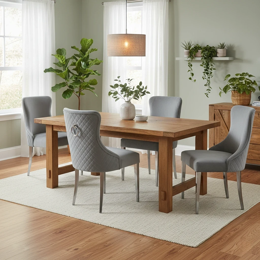 ‘Dolce’ Grey Velvet Knocker Handle Dining Chair - Set of 4