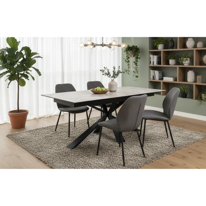 Living room of Digital rendering of the Crete White Ceramic High-Gloss Extending Table.