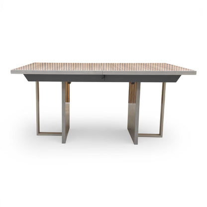 The table in its fully extended 210cm position, set up for a larger dining arrangement.