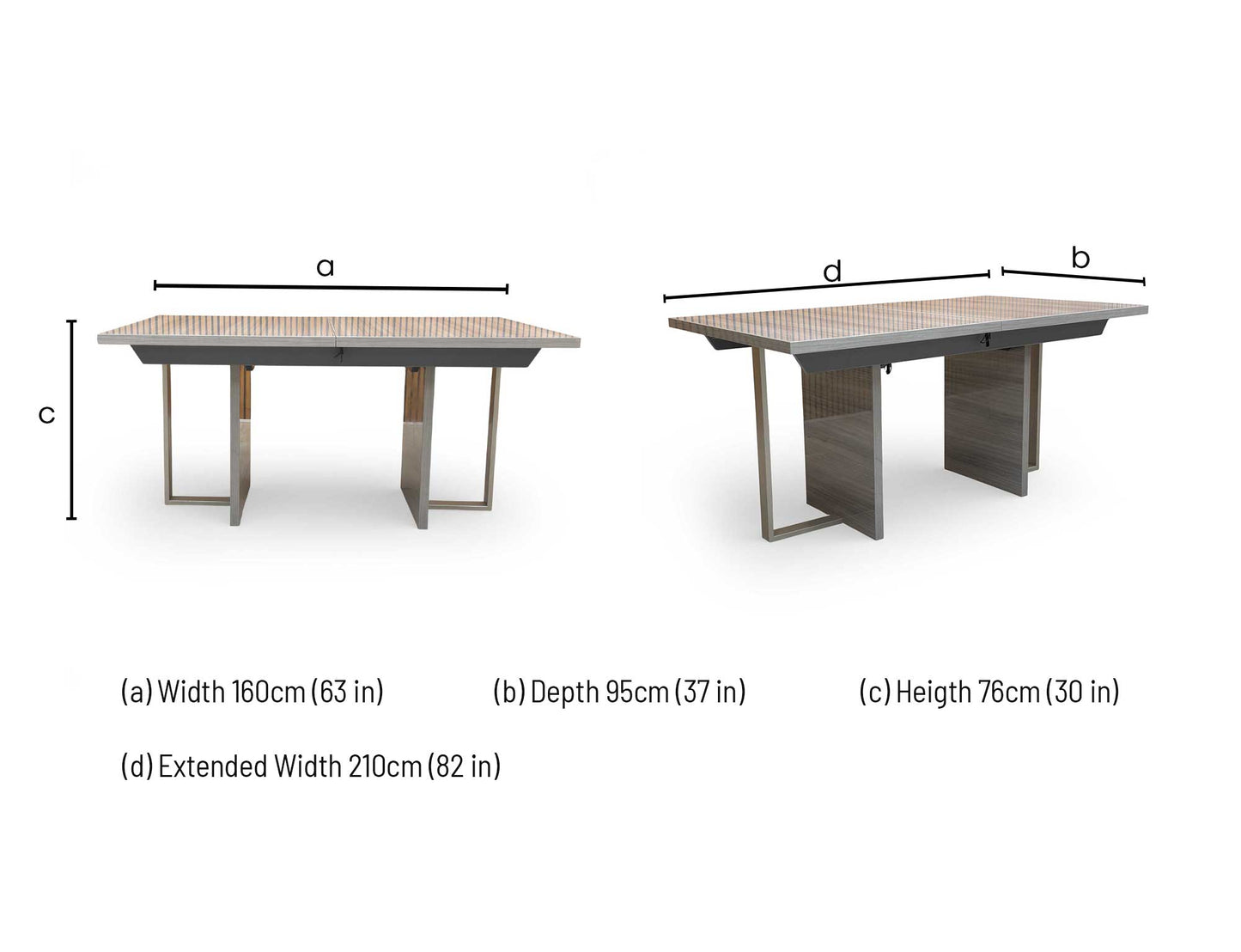 Dimensions for the ALF 'Corrado' Extending Dining Table