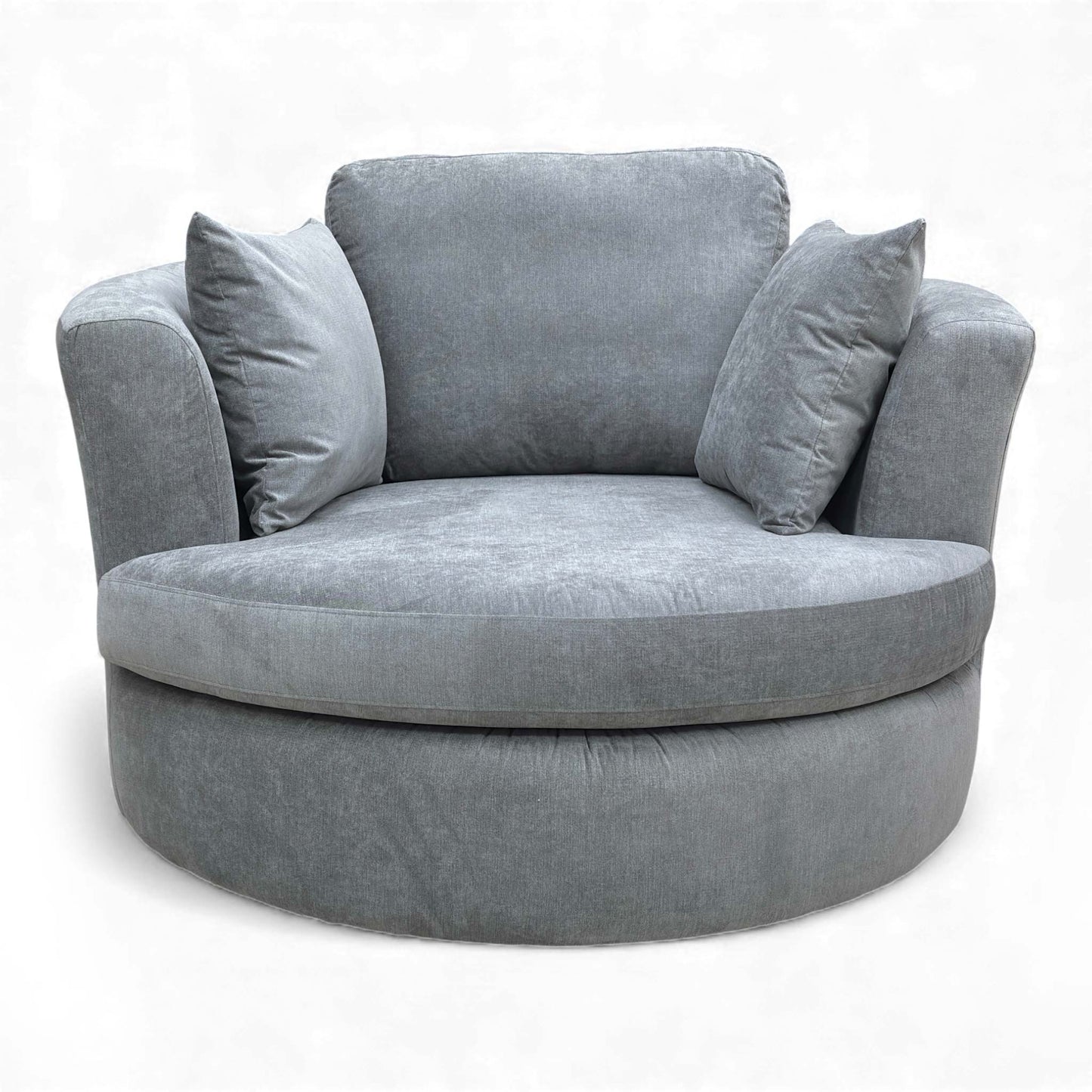 Full front view of the Freya Large Swivel Chair showcasing the round arm style.