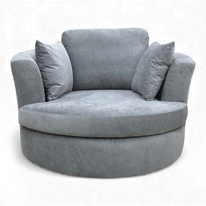 Full front view of the Freya Large Swivel Chair showcasing the round arm style.