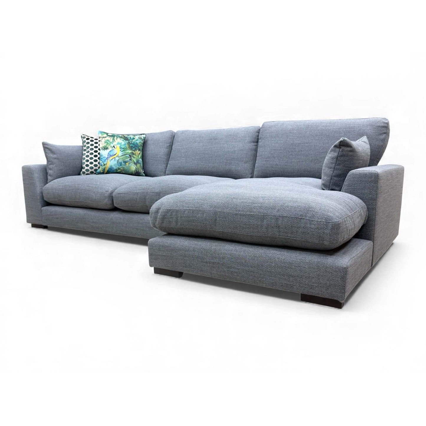 Side view of the Plush Large Right Hand Facing Chaise End Sofa in Slate Grey Bobby Plain Fabric.