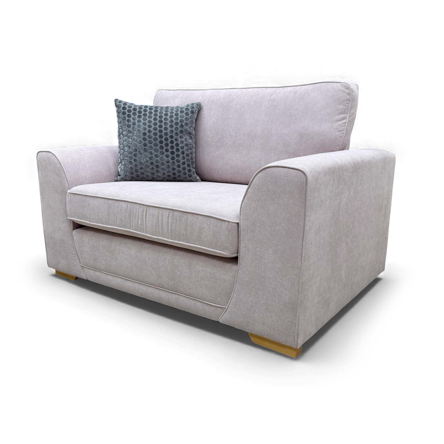 Side profile view of the Orka Cuddler Chair, showing the depth and removable arms feature.