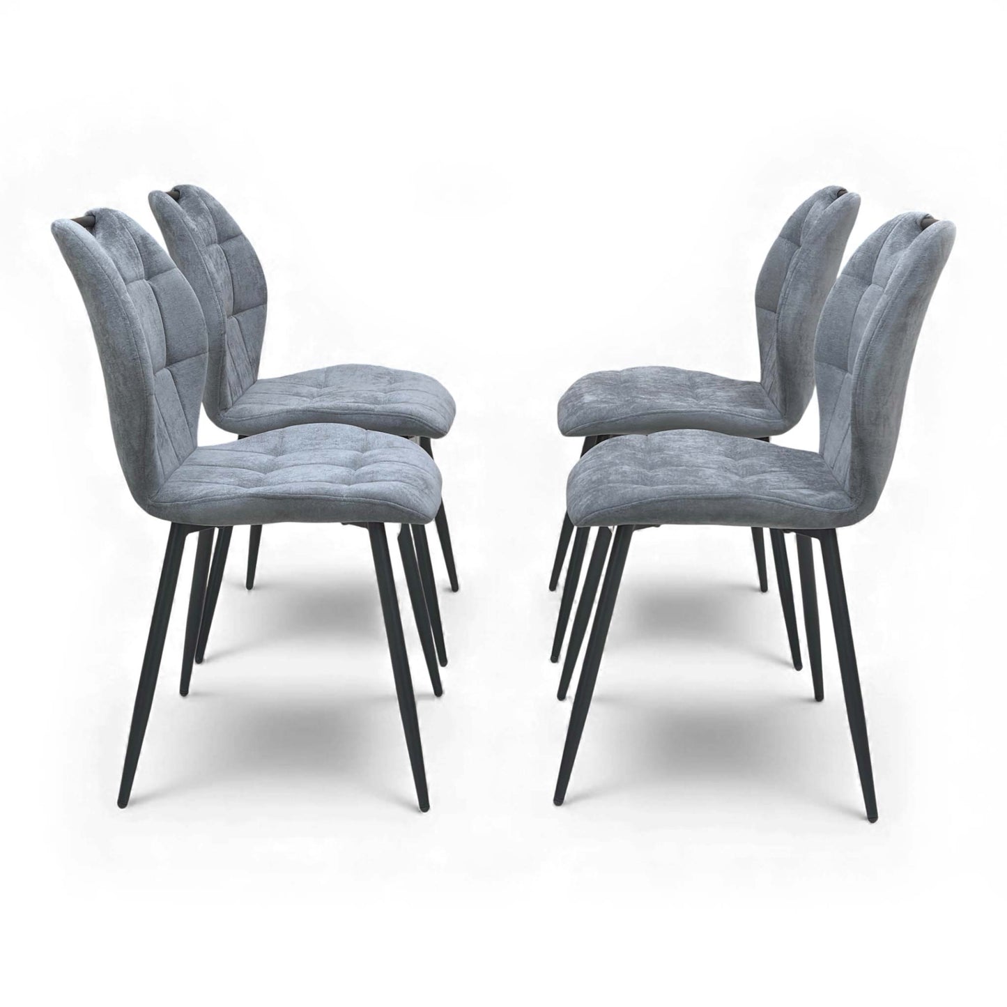 Front view of multiple Alva Charcoal Grey Dining Chairs lined up.