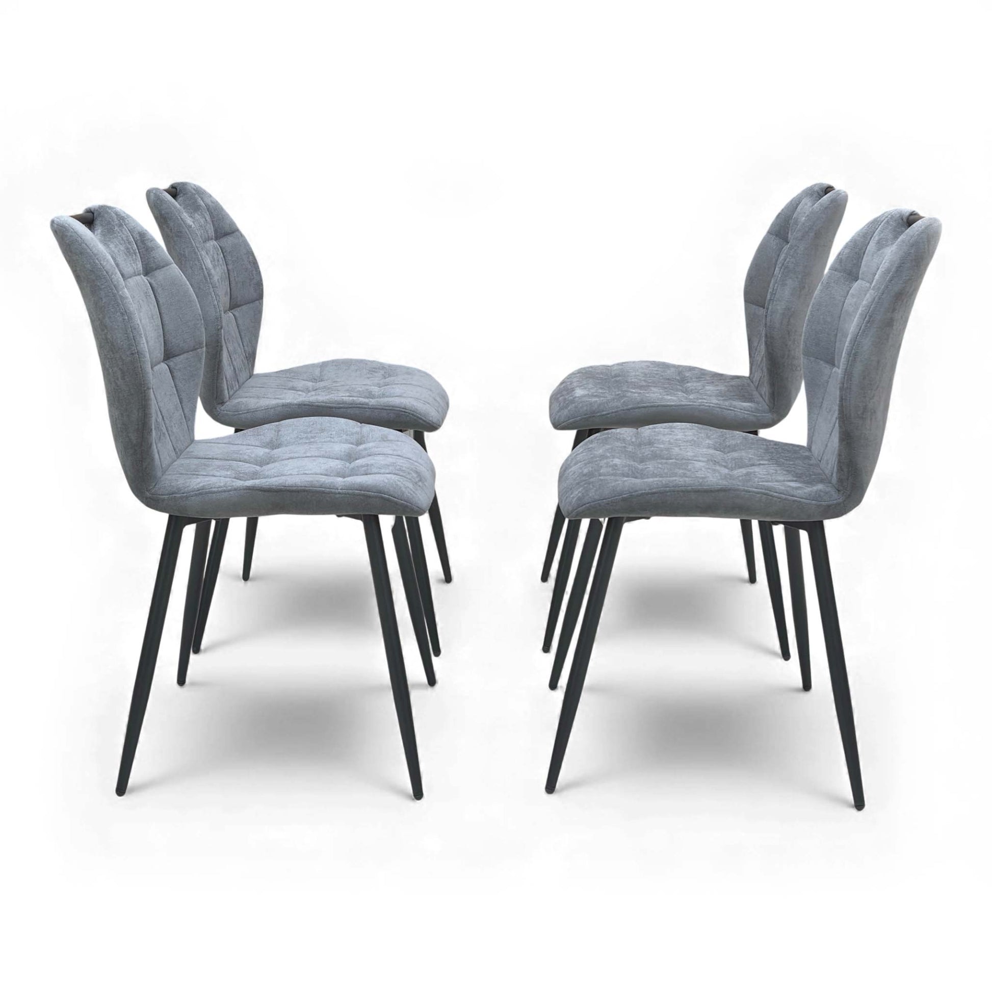 Front view of multiple Alva Charcoal Grey Dining Chairs lined up.