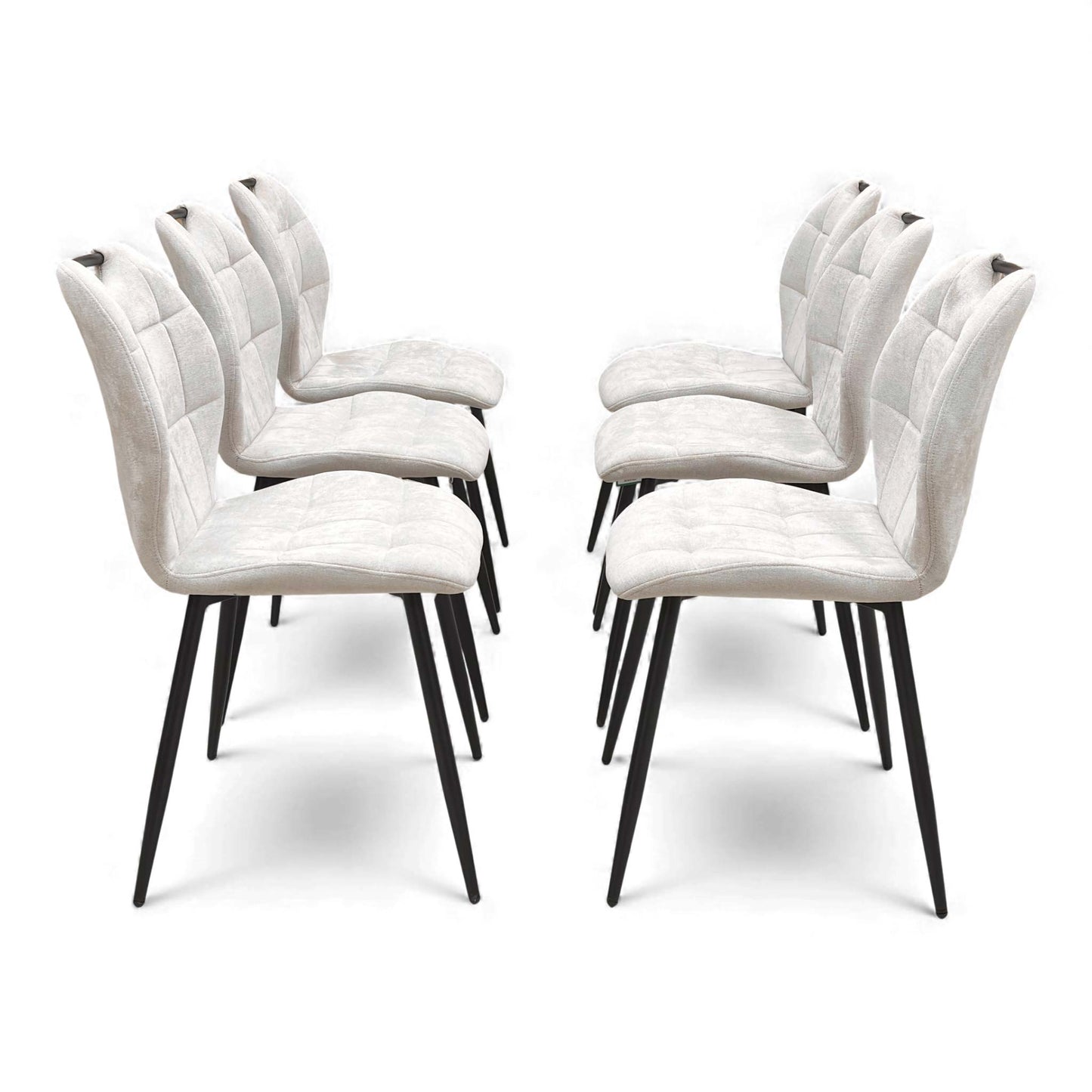 Front view of multiple Alva Beige Dining Chairs lined up.