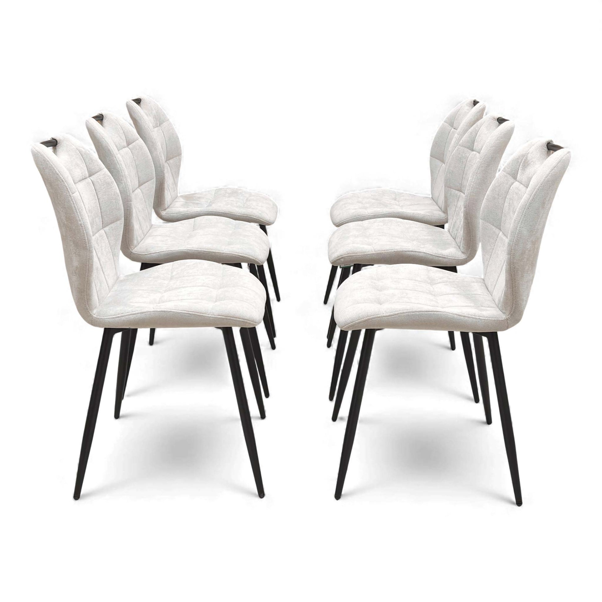 Front view of multiple Alva Beige Dining Chairs lined up.