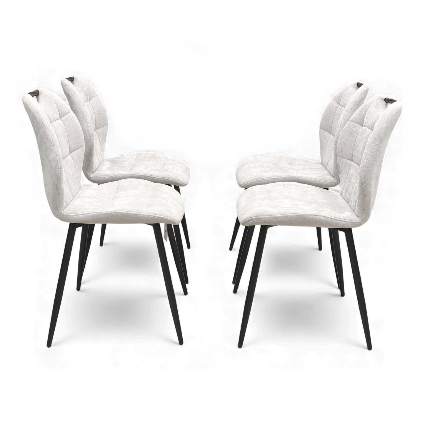 Front view of multiple Alva Beige Dining Chairs lined up.