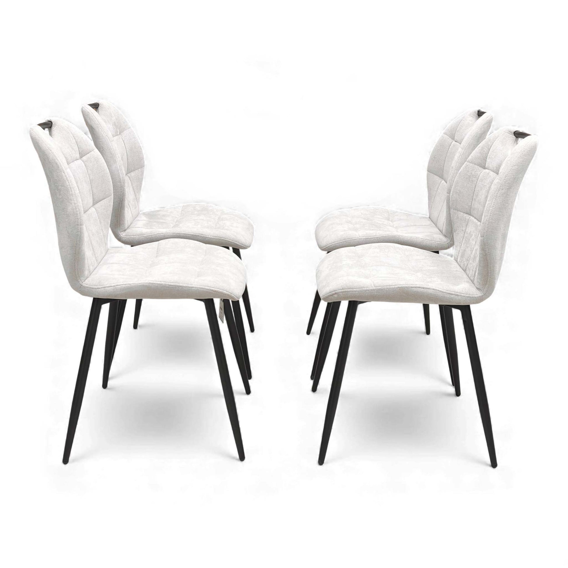 Front view of multiple Alva Beige Dining Chairs lined up.