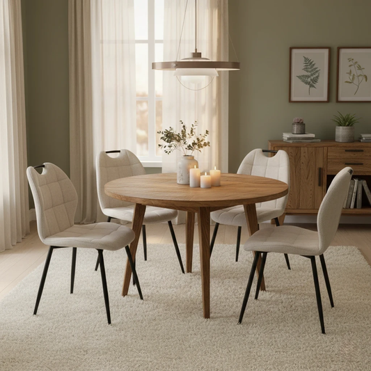 Living Room of the Alva Fixed Dining Chair in beige.