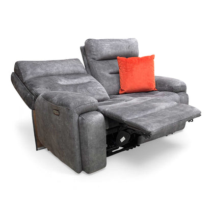 Angle view of the Cinemax 'BE-0101' 2 Seater Power Recliner Sofa upholstered in Marble Dark Grey Velvet.