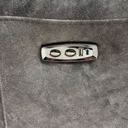 Close-up detail of the integrated power controls and USB charging port on the side of the sofa.