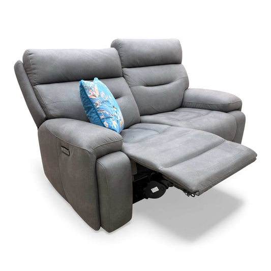 Full View studio view of the 'Cinemax' Nappa Grey Velvet 2 Seater Power Recliner Sofa.