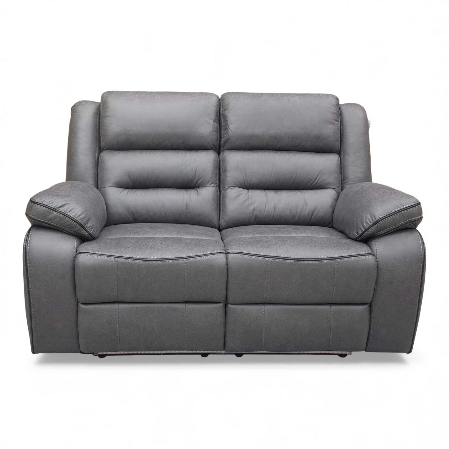 Frontal view of the Vegas Charcoal Grey 2-Seater Sofa showcasing its dual power recliners.