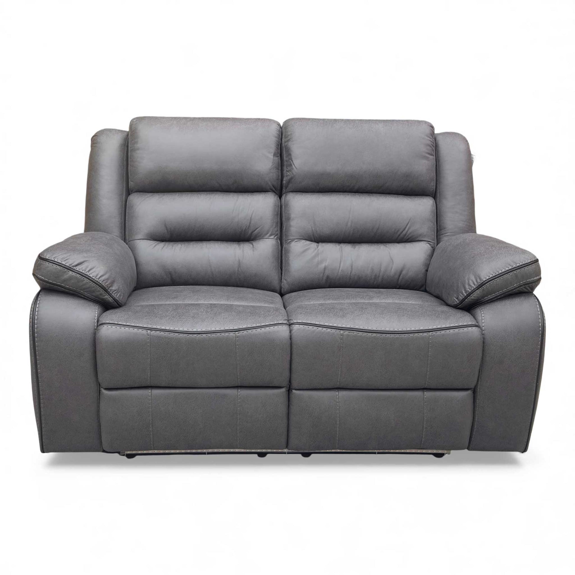 Frontal view of the Vegas Charcoal Grey 2-Seater Sofa showcasing its dual power recliners.