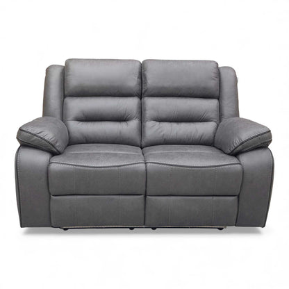 Frontal view of the Vegas Charcoal Grey 2-Seater Sofa showcasing its dual power recliners.