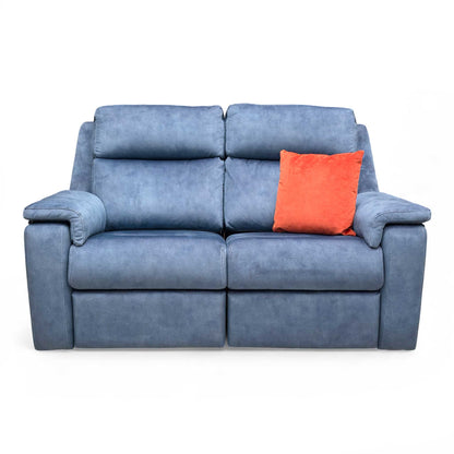 View of the sofa from the side, emphasizing the wide armrests.