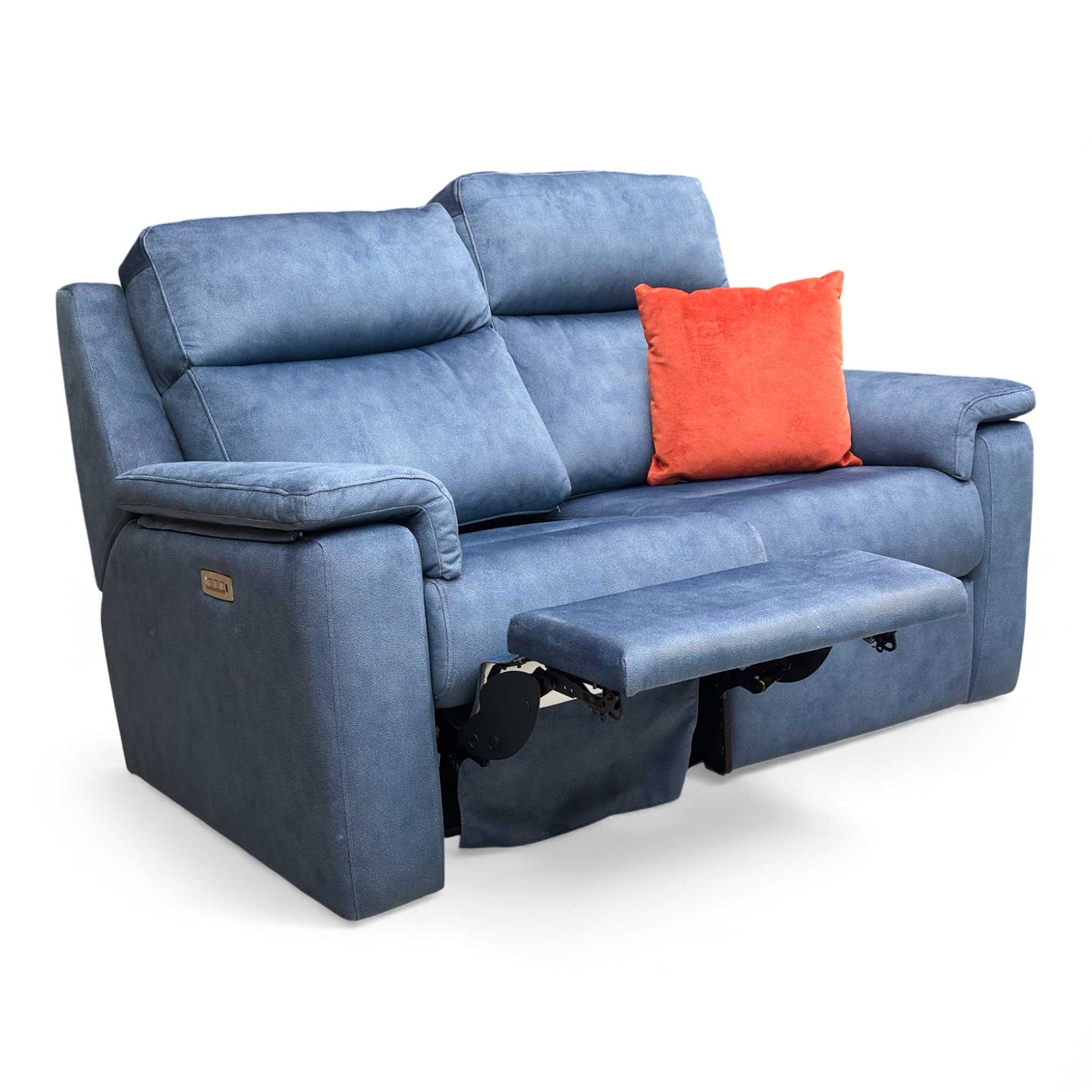 Full View of The G Plan Thornbury 2-Seater Power Recliner Sofa in Stingray Indigo Velvet fabric.
