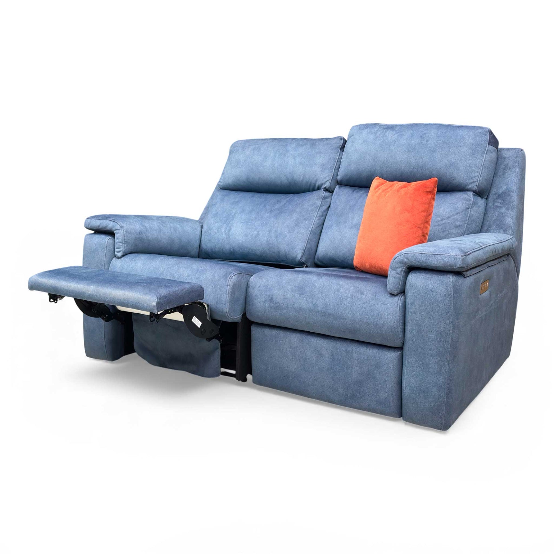 The G Plan Thornbury 2-Seater Power Recliner Sofa in the fully reclined position.