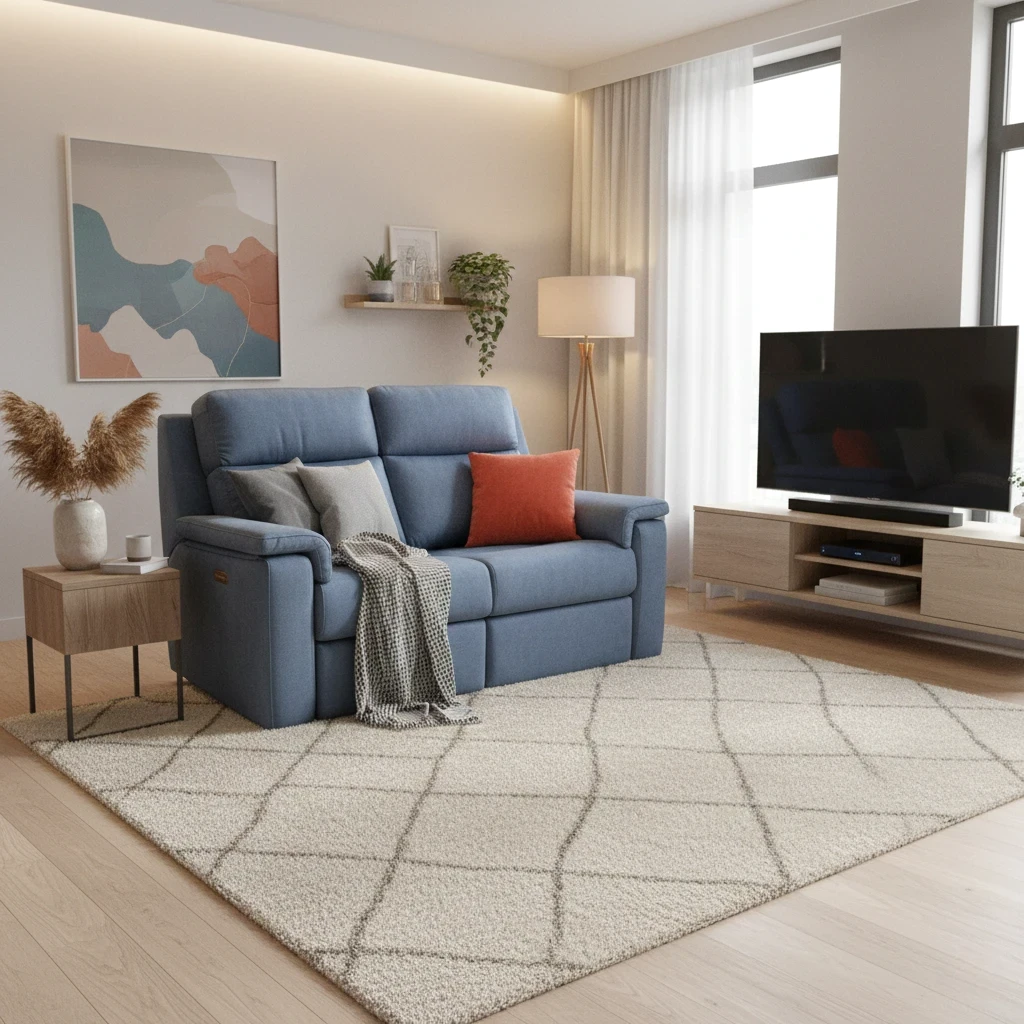 Living Room view The G Plan Thornbury 2-Seater Power Recliner Sofa in Stingray Indigo Velvet fabric.