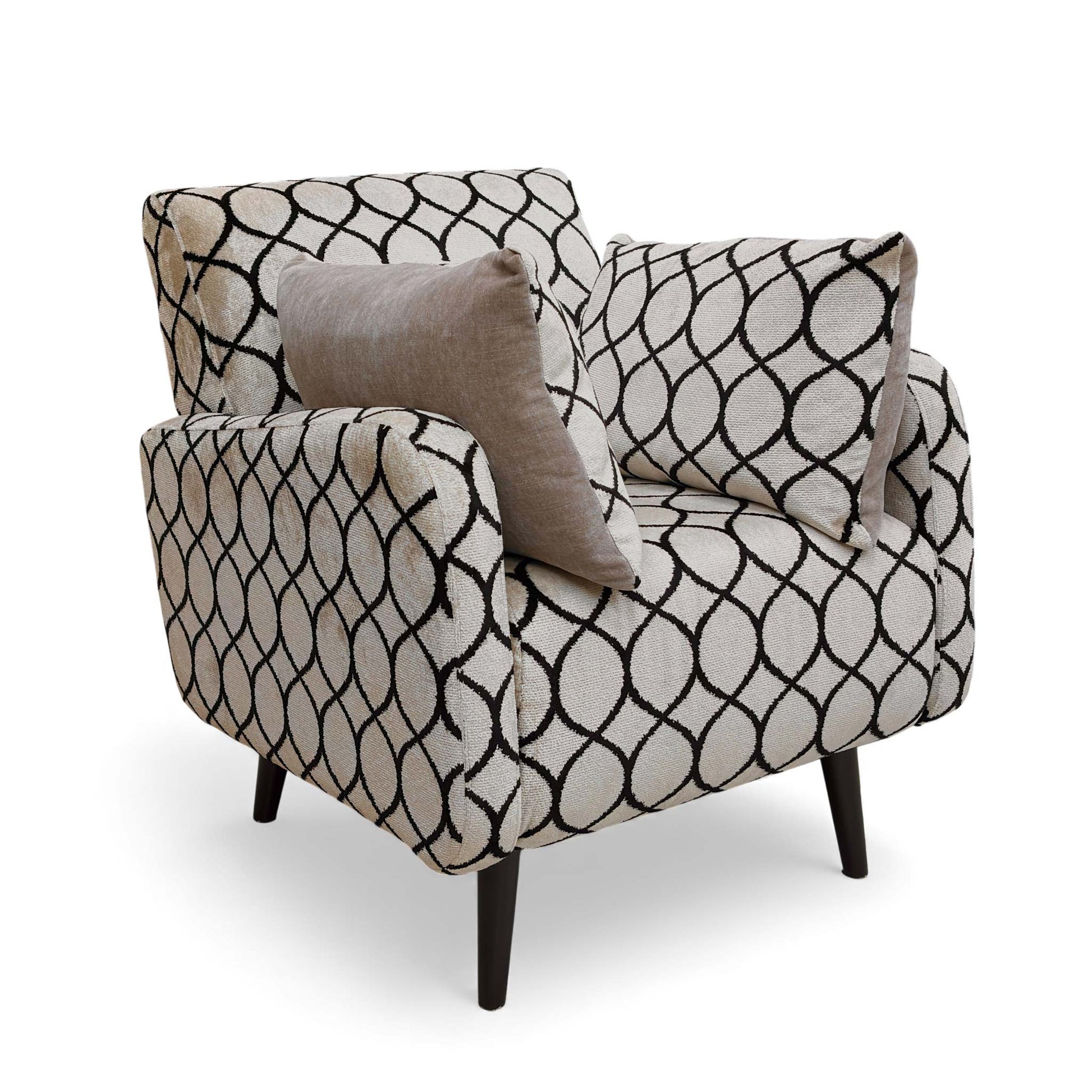 Angled view of the Alexander & James Accent Chair, highlighting the shape of the track arms and legs.