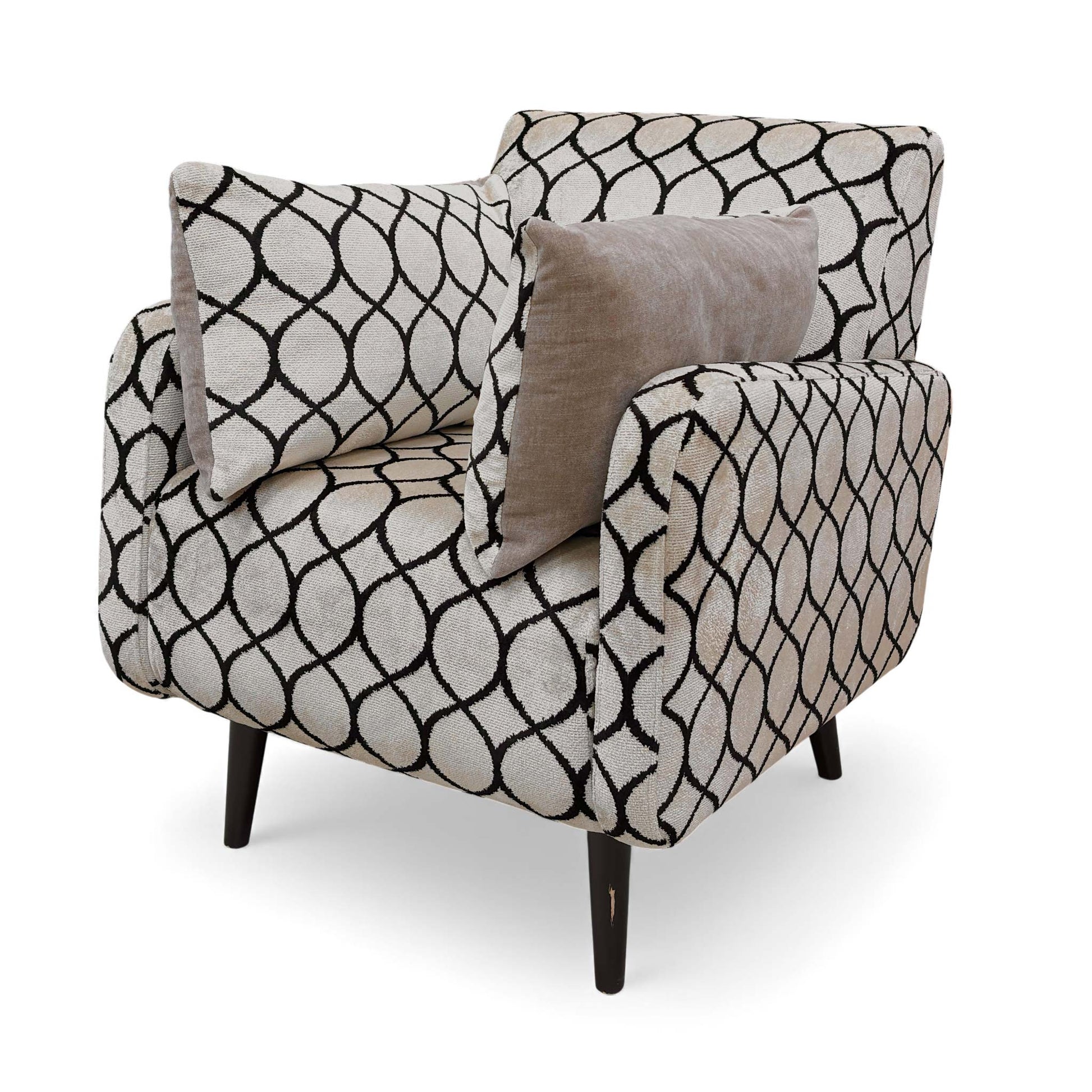 Side view of the Natural Canto Fabric Accent Chair with comfortable seat and back cushioning.