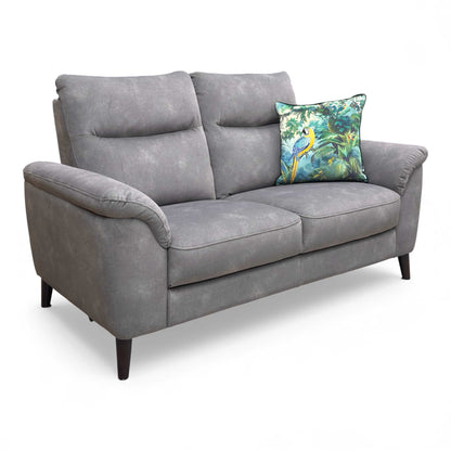 Angled view showcasing the streamlined shape and comfortable cushioned arms of the Dexter 2 Seater Sofa.