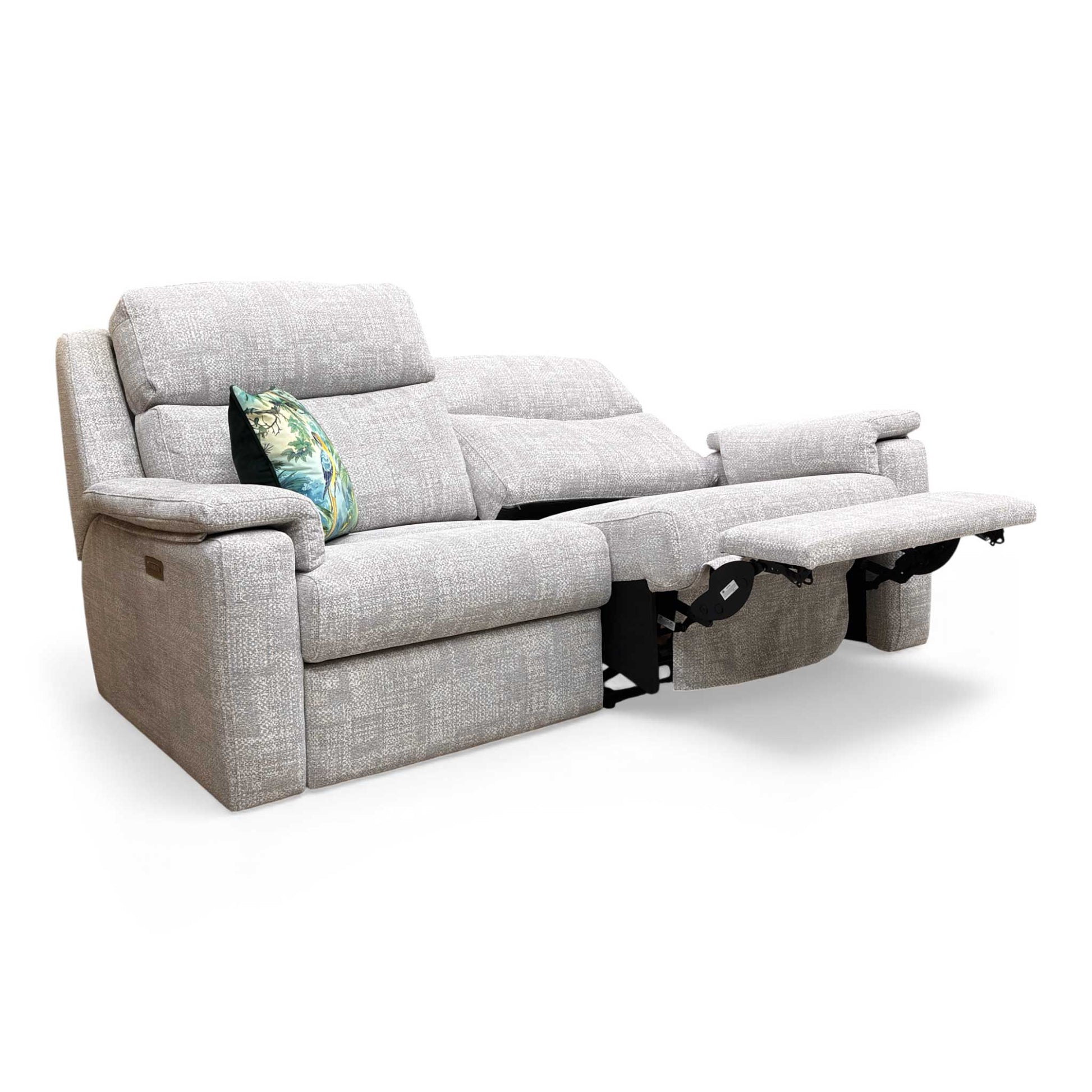 Full frontal view of the 3-seater power recliner sofa in grey.