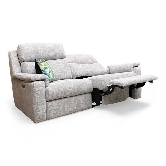 Full frontal view of the 3-seater power recliner sofa in grey.
