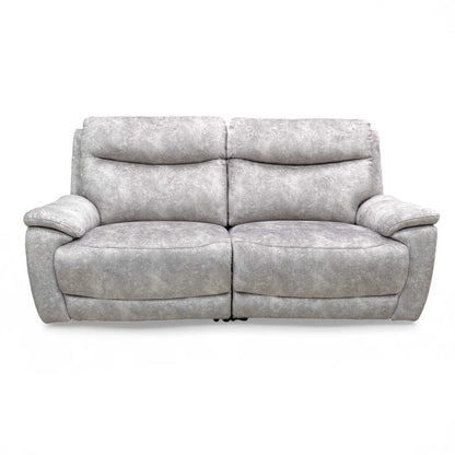 Front view of the Marble Stone Grey Velvet 3 Seater Sofa with two power reclining seats.