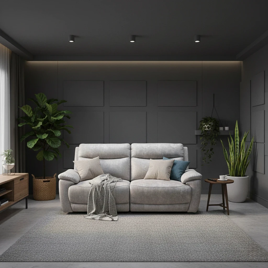 ‘Sloane’ Marble Stone Grey Velvet 3 Seater Power Recliner Sofa