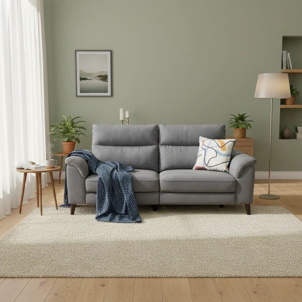 Living Room view of the Morgan Dexter 3-Seater Power Recliner Sofa, highlighting the cushioned arms.