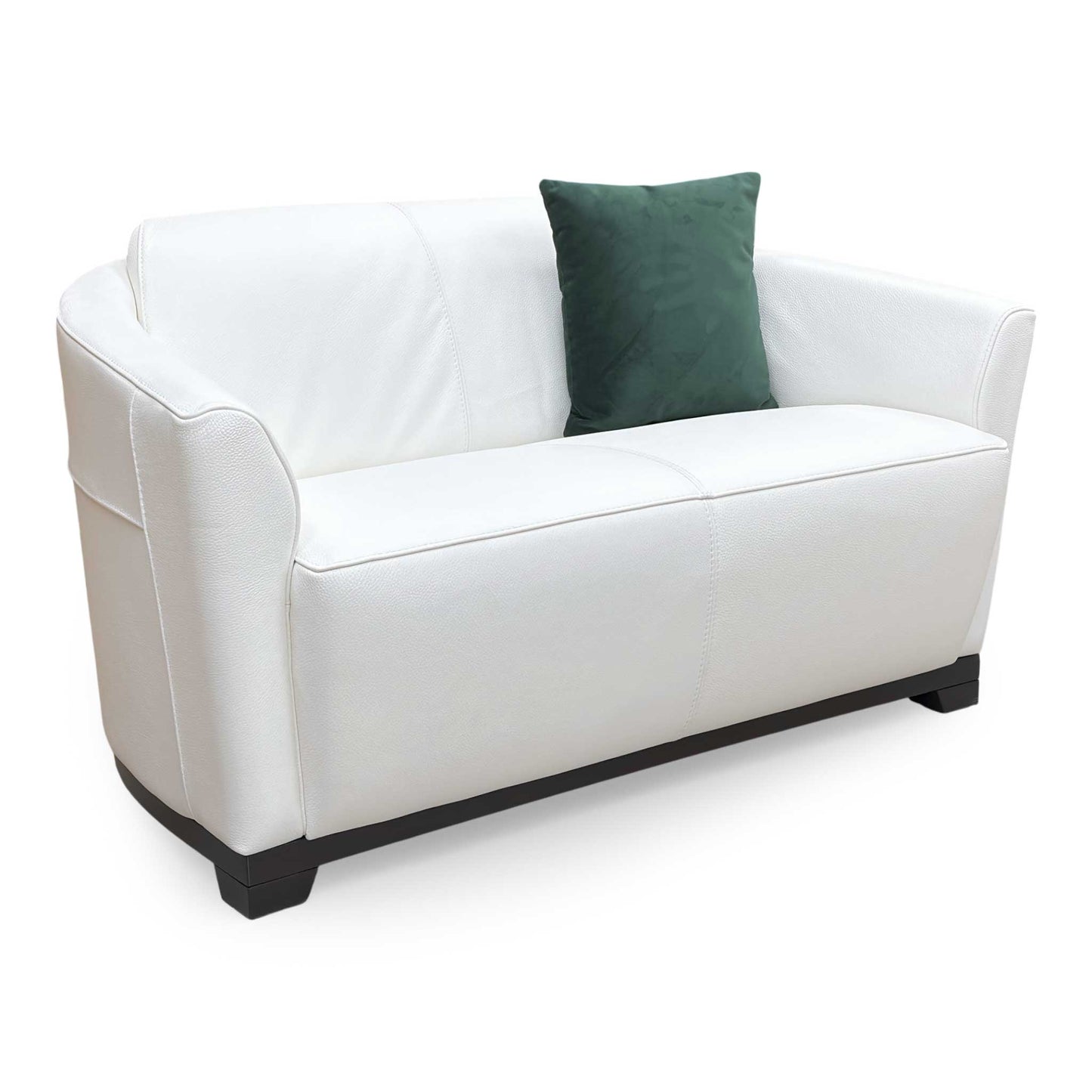 Full  view of the Nicoletti 'Ketty' 2-seater sofa in Bianco Ottico white leather, showcasing its modern Italian design.