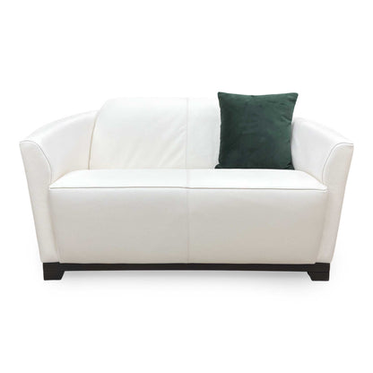 Full front view of the Nicoletti 'Ketty' 2-seater sofa in Bianco Ottico white leather, showcasing its modern Italian design.