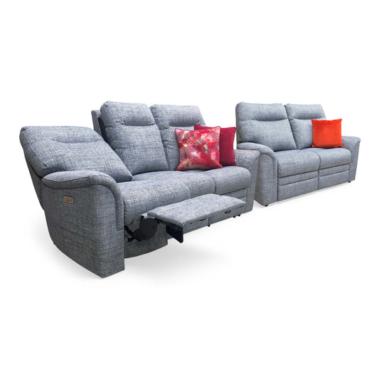 Parker Knoll ‘Hudson 23’ Dash Blue 001497-0080 Tight Weave Fabric 3 + 2 Seater Power Recliner Sofa