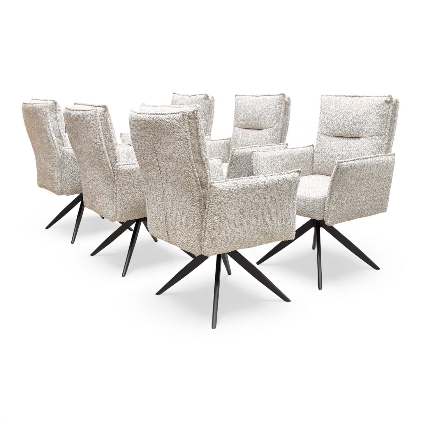 Angled view of the 'Sarah' Natural Mink Swivel Dining Chair, showing the modern design.