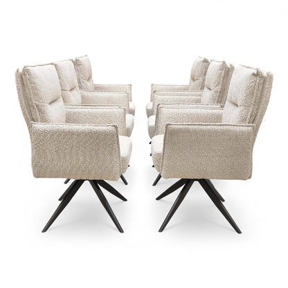 Full view of the dining chair in a room setting, showing the back and seat.