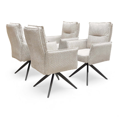 Rear view of the ‘Sarah’ dining chair, showing the upholstered back.