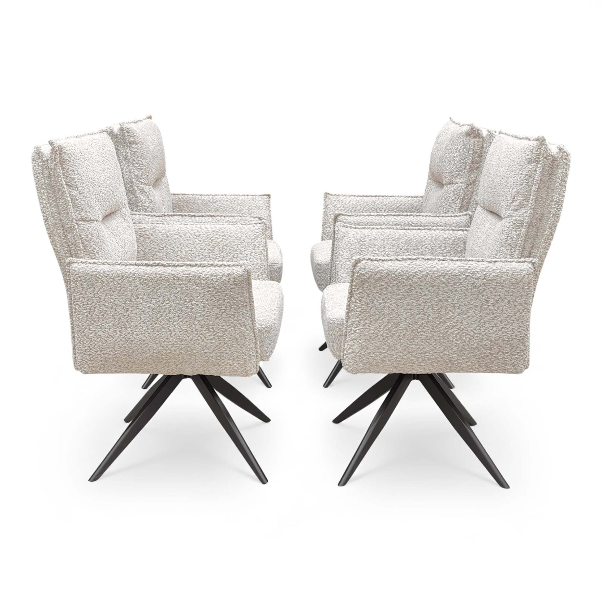 Side view of the ‘Sarah’ chair, highlighting the upholstered back and 94 cm height.