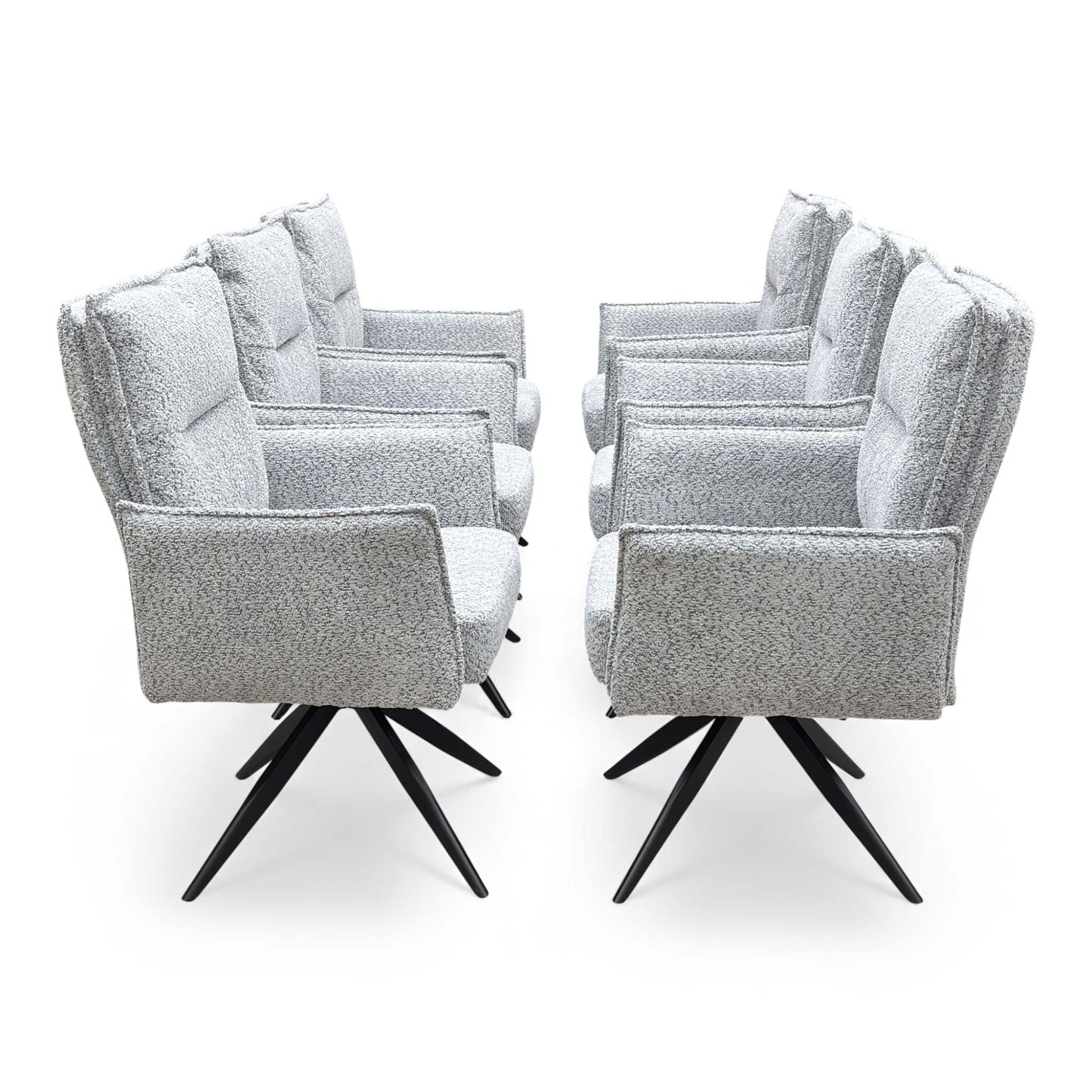 Side view of the ‘Sarah’ chair, highlighting the back height of 94 cm.