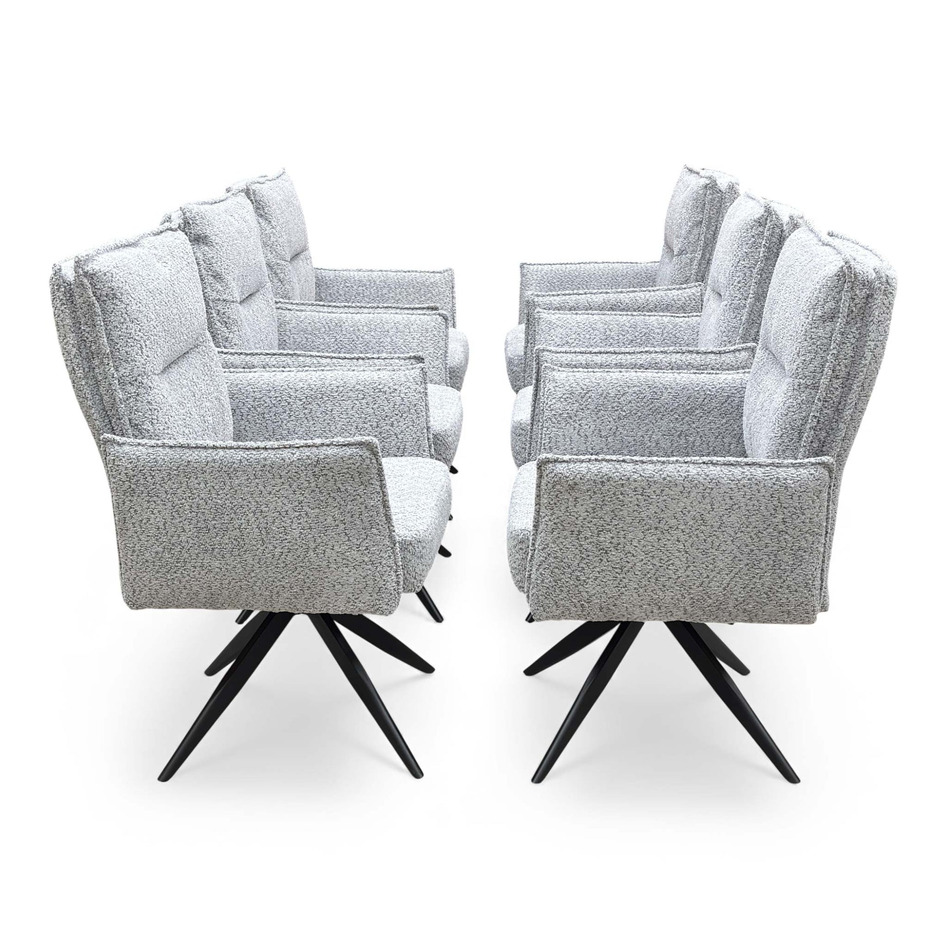 Side view of the ‘Sarah’ chair, highlighting the back height of 94 cm.