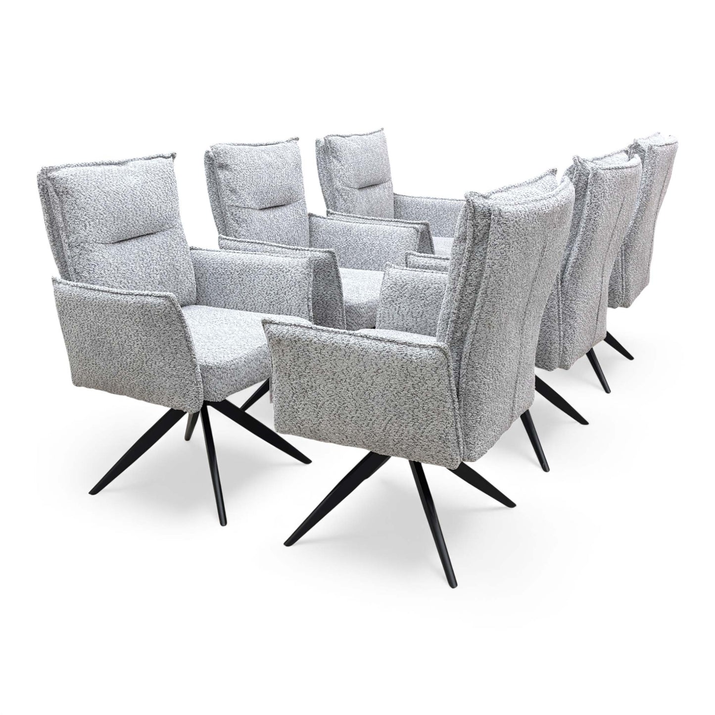 The ‘Sarah’ Swivel Dining Chair in Light Grey Textured Chenille Effect, showcasing the full design.