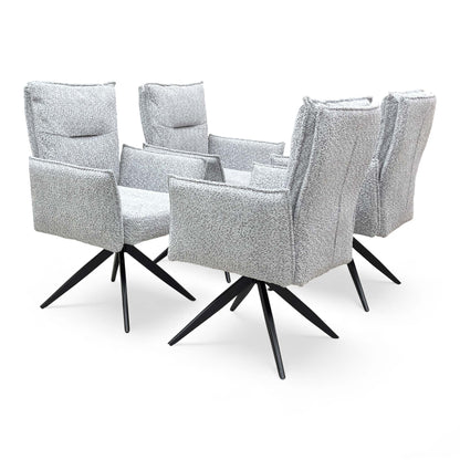 The ‘Sarah’ Swivel Dining Chair in Light Grey Textured Chenille Effect, showcasing the full design.