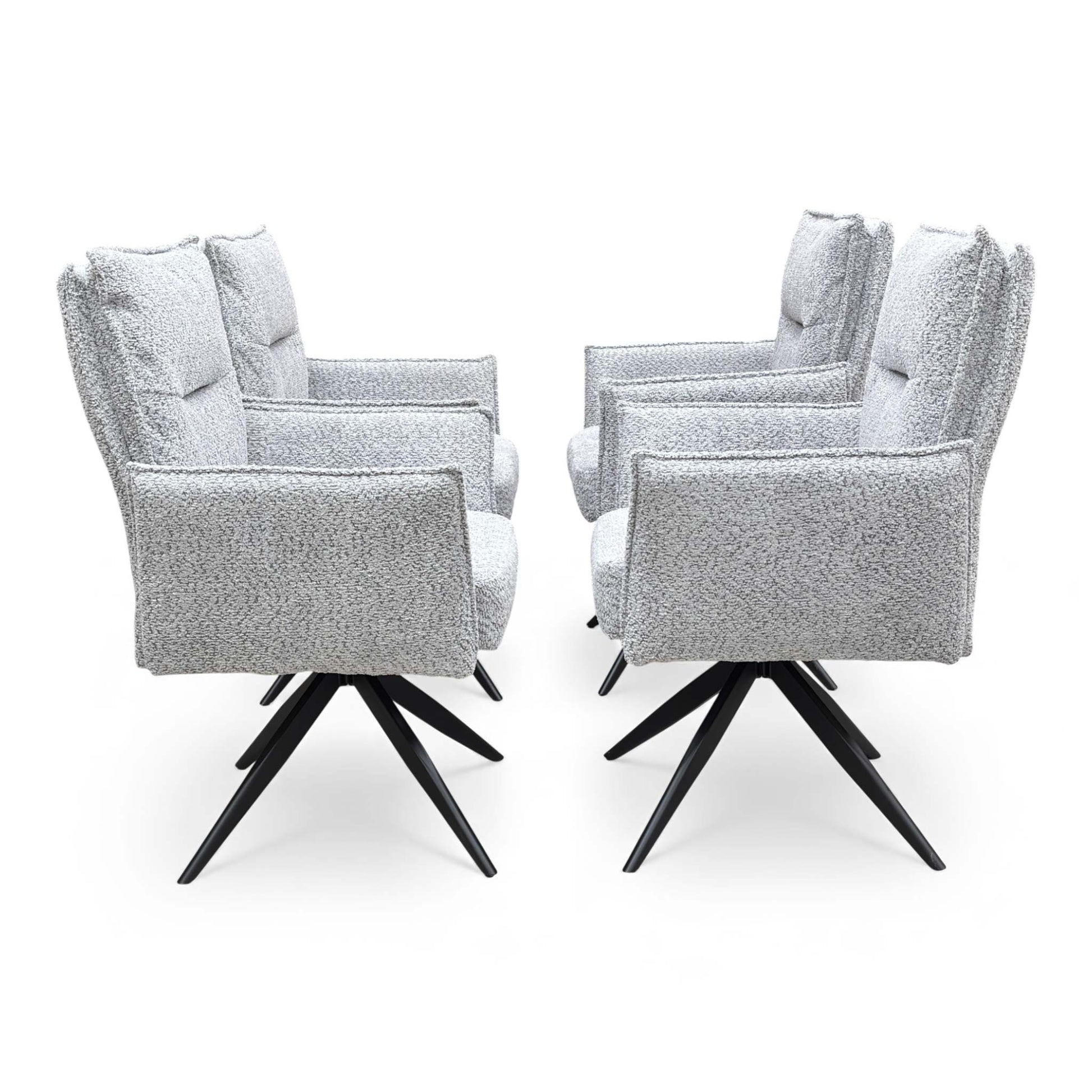 Side view of the ‘Sarah’ chair, highlighting the back height of 94 cm.