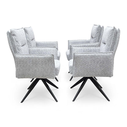 Side view of the ‘Sarah’ chair, highlighting the back height of 94 cm.