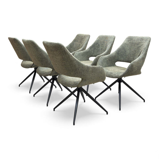 ‘Charlotte’ Sage Green Tweed Swivel Dining Chair - Set of 6